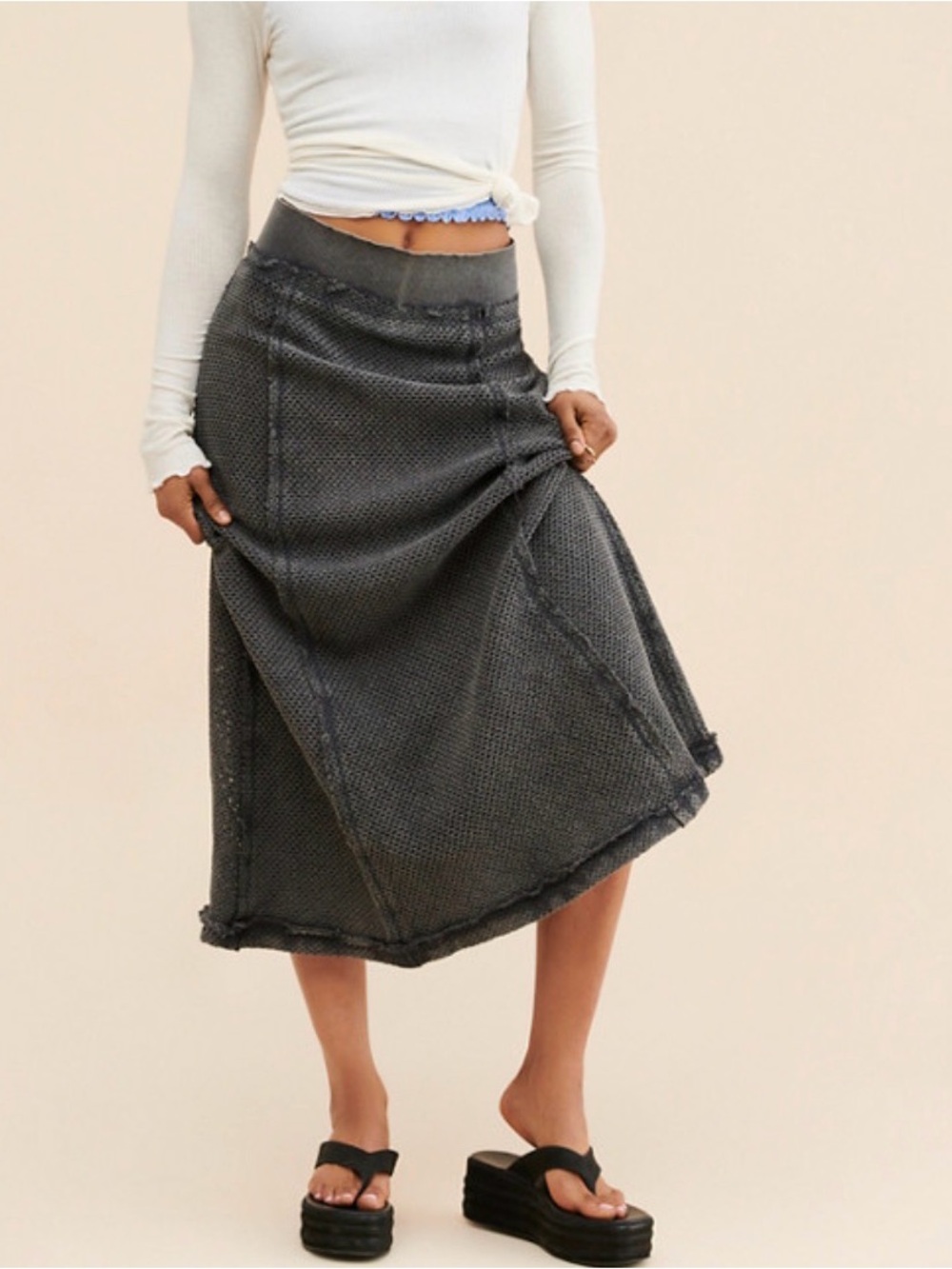 Free People Escape Maxi Skirt-charcoal gray-exposed seam-Boho-Goth-Streetwear-S